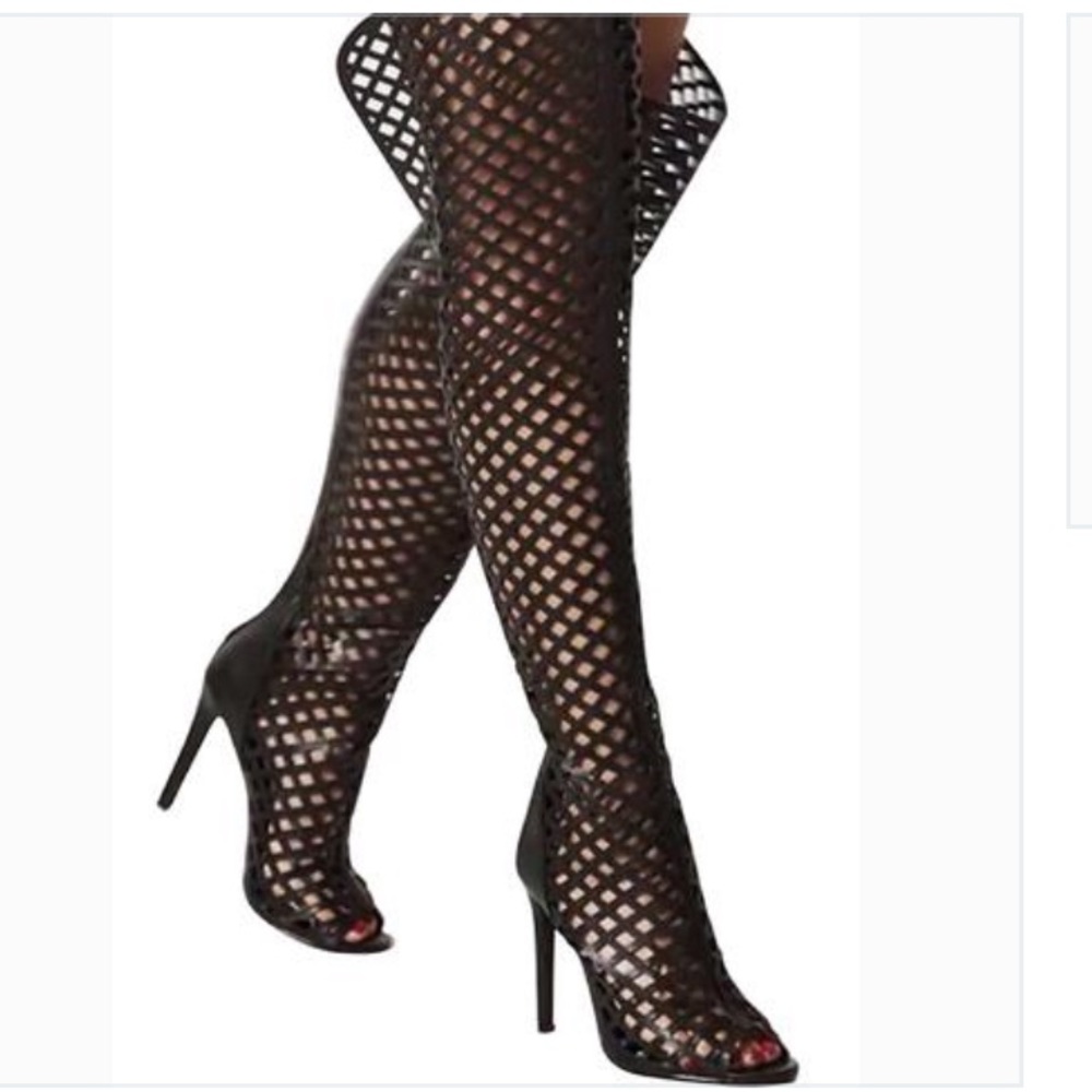 Black over the Knee Peep toe heels